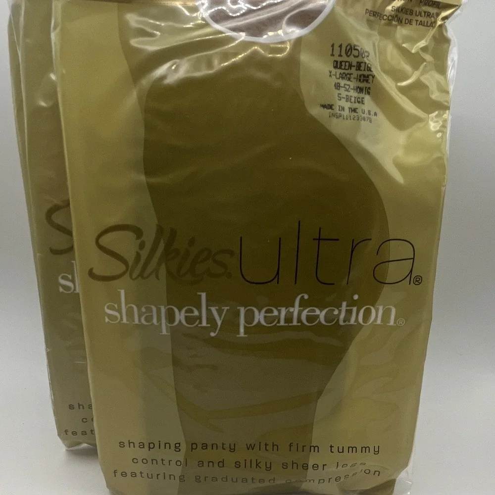Lot of 3 Pairs Silkies Ultra Shapely Control Top Pantyhose Queen Size Beige